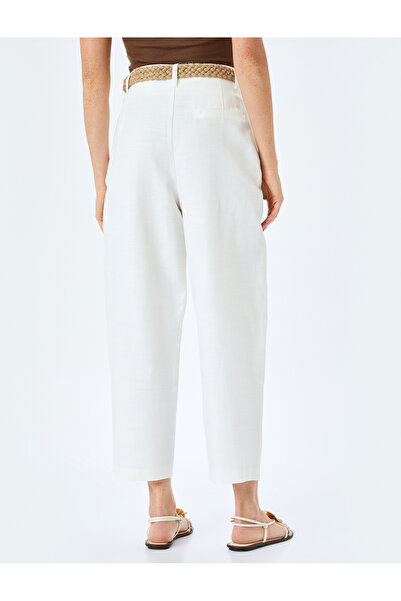 Koton Cepli Kemerli Yüksek Bel Astarsız Havuç Kesim Kumaş Pantolon