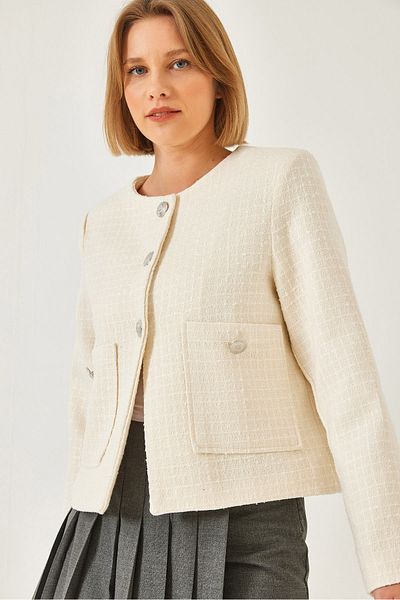 Bianco Lucci Women's Buttoned Tweed Jacket 50151 60271004