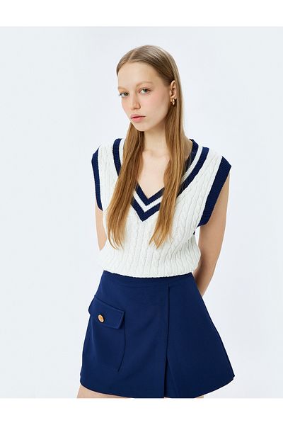 Koton Sleeveless V-Neck Ribbed Hair Knitted Knitwear Sweater