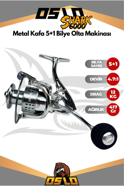 Genel Markalar Shark 6000 Metal Kafa 5+1 Bilye Olta Makinası
