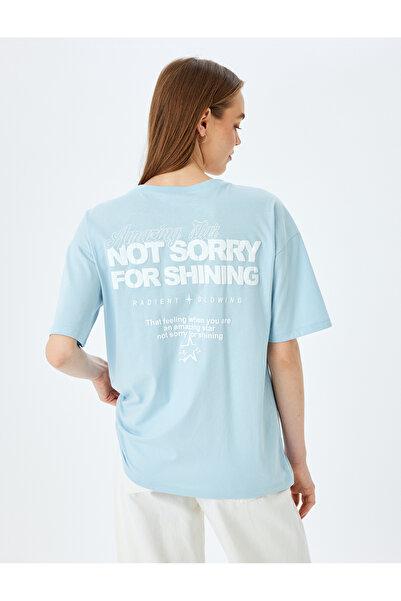 Koton Tricou de damă albastru oversize cu spate imprimat 5SAL10198IK