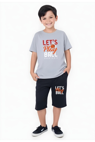 YA KO KİDS Let's Play Printed Boys' Short Sleeve Double Pocket Capri Bottom-Top Suit