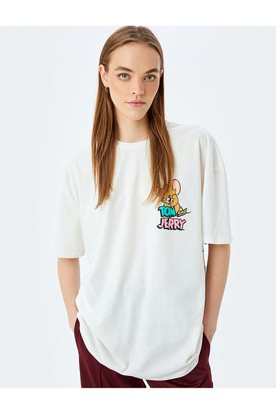 Koton Tom and Jerry Licensed Oversize T-Shirt with Printed Back