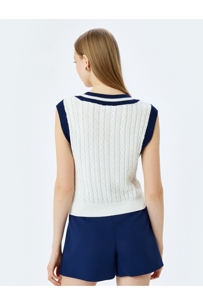 Koton Sleeveless V-Neck Ribbed Hair Knitted Knitwear Sweater