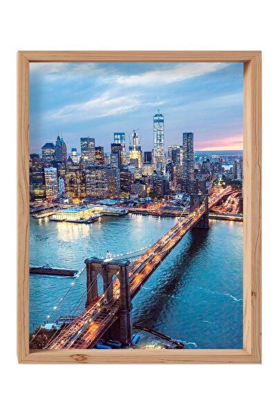 Jeronkarji Brooklyn Köprüsü ve Aşağı Manhattan Ahşap Tablo Çerçeveli Tatil Ge...