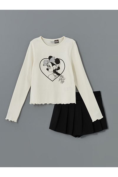 LC Waikiki Minnie Mouse Printed Girls' T-Shirt and Shorts Skirt