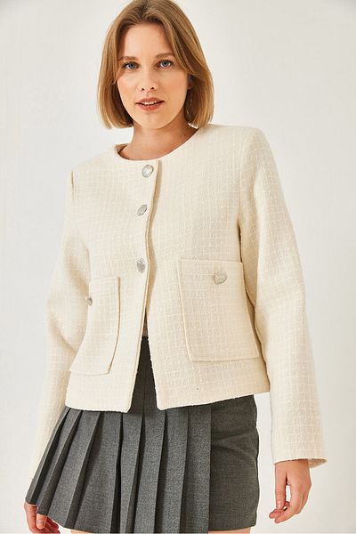 Bianco Lucci Women's Buttoned Tweed Jacket 50151 60271004