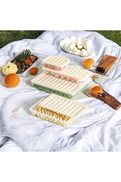 EsmoHome 1200 ml Freezer and Microwave Food Storage Containers - Set of 4 (Anthracite & Cream)