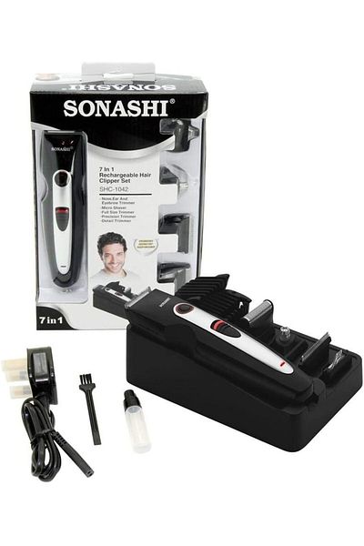 sonashi ماكينة قص الشعر القابلة لإعادة الشحن بشفرة دقيقة ومشط بلاستيكي وعمل مستمر ومحمولة ولاسلكية