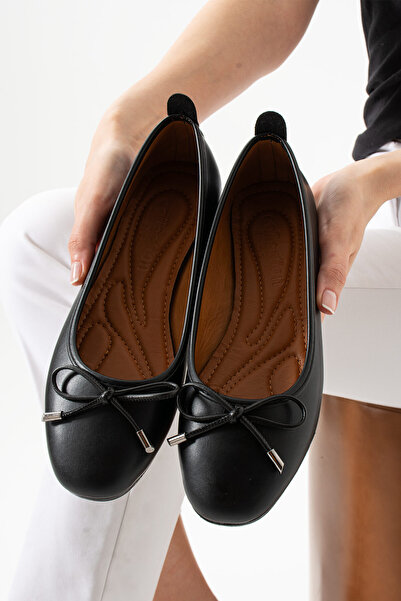 Neva'nın Butiği حذاء باليه نسائي يومي من Lara مزين بفيونكة ومقدمة مستديرة ونع...