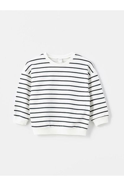 LC Waikiki Lcw Kids Beige Crew Neck Striped Boy's Sweatshirt and Pants 2-Piece