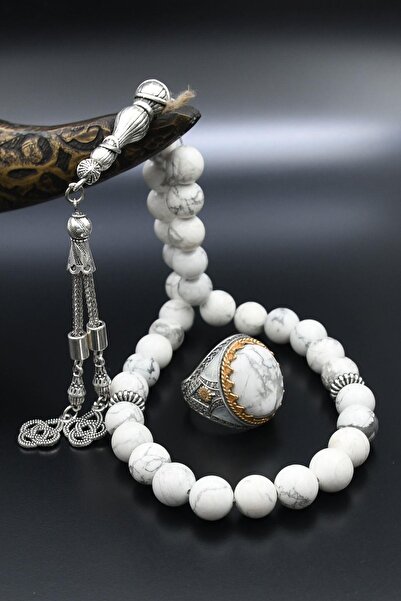 Prestige Doğal Havlit Taşlı Tesbih Ve 925 Ayar Gümüş Erkek Yüzüğü Havlit Taşl...