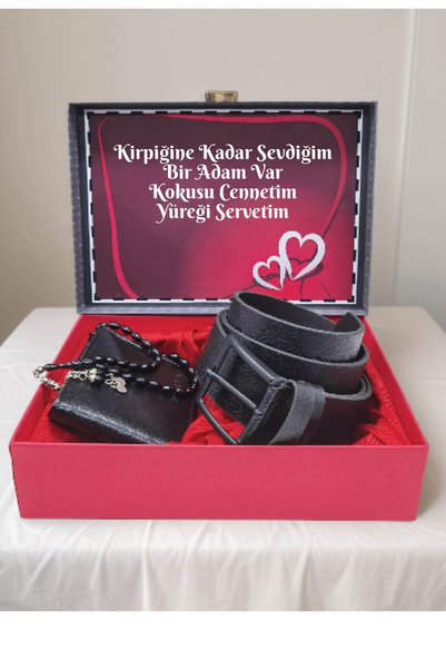 expreshediye Kocaya Eşe Yıl Dönümü Hediye, Kemer Tesbih Cüzdan Seti