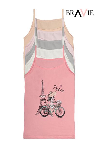 Bravie Children's Colorful Girls' Singlet with Rope Strap Bicycle, 5 Pack