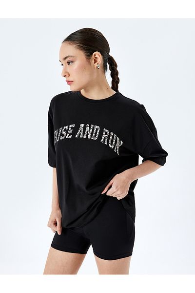 Koton Tricou oversize din bumbac cu jumătate de mânecă cu imprimeu cu slogan