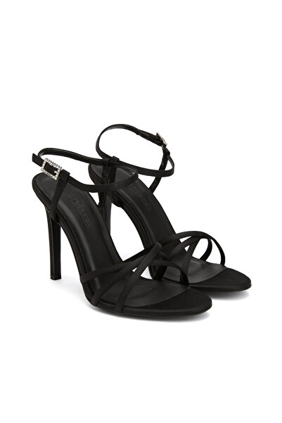 Dıvarese Siyah Kadın Saten Sandalet