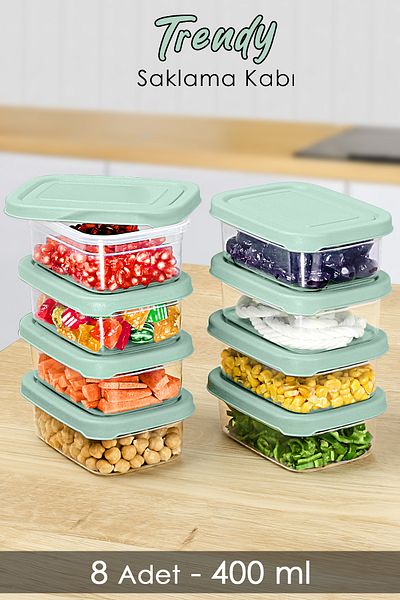 Meleni Home 8 Green Food Storage Containers - 400ml Microwavable Organizer Organizer