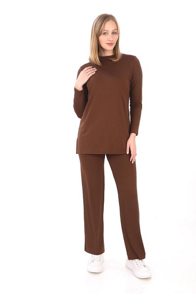 penyebizden Brown Viscose Tunic and Pants Set