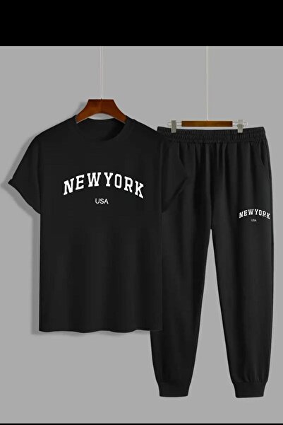 CAST COLLECTİON Ανδρικό σετ αθλητικής φόρμας μαύρο New York printed Thsirt