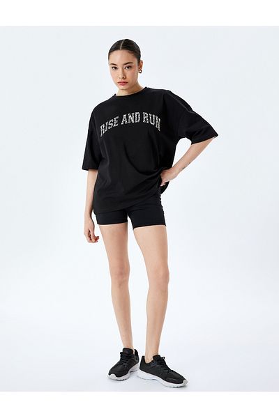 Koton Tricou oversize din bumbac cu jumătate de mânecă cu imprimeu cu slogan