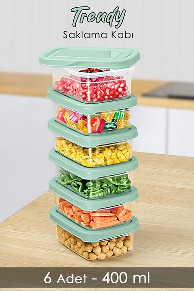 Meleni Home 6 Pieces Green 400ml Food Storage Container - Microwavable Organizer Organizer