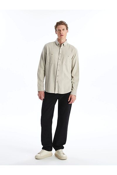 LC Waikiki Ανδρικό πουκάμισο LCWAIKIKI Classic Beige Regular Fit μακρυμάνικο Gabardine