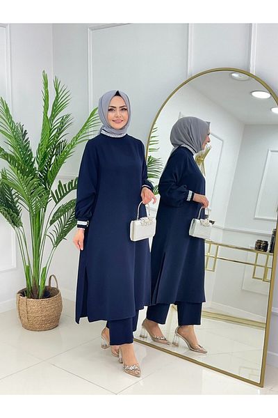 VALENS BOUTİQUE Γυναικείο Σετ Hijab 2 τεμαχίων Crepe υφασμάτινο τουνίκ και παντελόνι