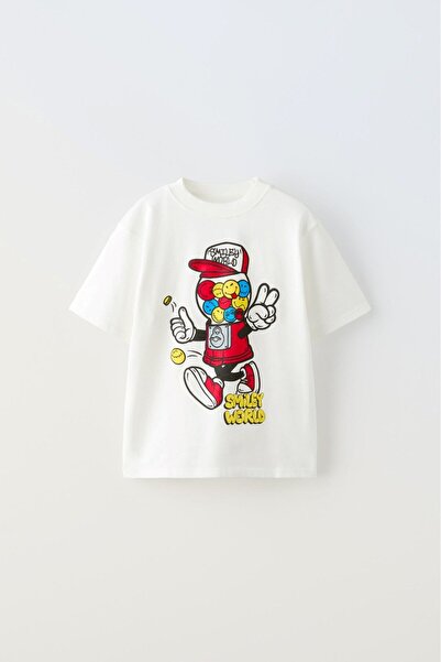 GIA - ART The Champ Smiley World Printed White Boy's T-Shirt