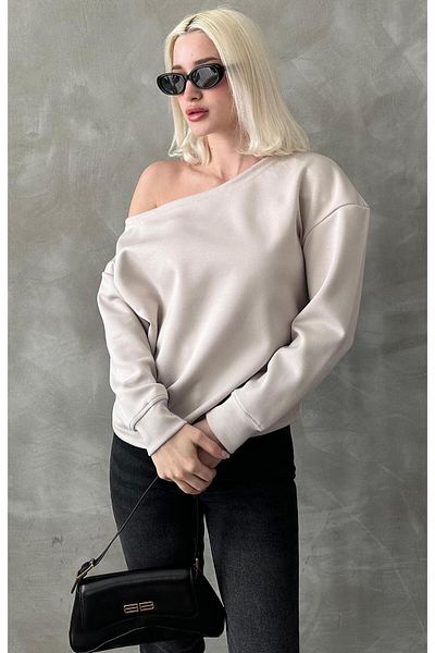 Madmext Stone Boat Neck Basic Sweatshirt Mg2228