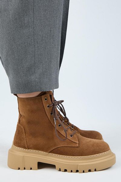 Manijero (Dilzar) Women's Genuine Leather Lace-Up Inside Zipper Tan Boots
