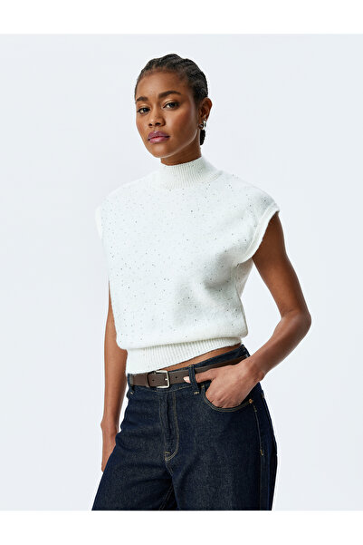 Koton Sequin Sequin Detailed Stand Collar Sleeveless Knitwear Sweater