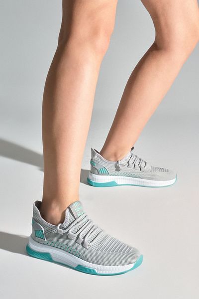 PowerSpeed Unisex Gray Green Poly Sole Textile Fabric Lace-Up Sports Shoes