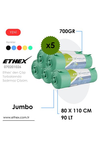 Ethex Industrial Jumbo Garbage Bag (10 Pcs 700Gr 80 X 110cm 90Lt Green 5 Roll)