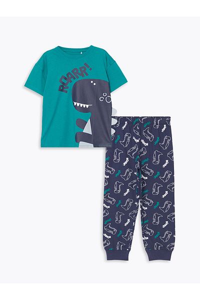 LC Waikiki Dinosaur Printed Boys' Pajamas Suit S53073Z1Nvy