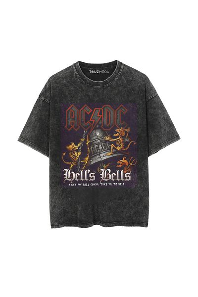 Touz Moda Μπλουζάκι με στάμπα Unisex Oversize σειράς Rock AC/DC