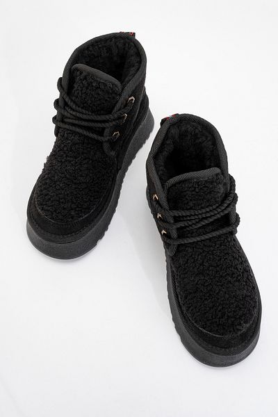 LuviShoes Γυναικείες αθλητικές μπότες TYSON Μαύρο Suede Shearling Χοντρή σόλα Lace Up