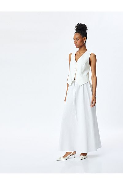 Koton Cotton A-Line Long Skirt with Lacing Detail