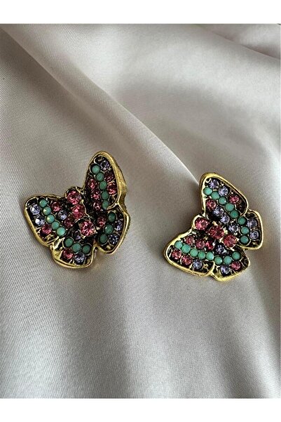 Pelin Aksesuar Renkli Taşlı Kelebek Küpe