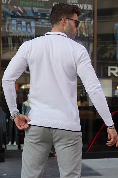 Madmext Ανδρικό πλεκτό πουλόβερ με λευκό φερμουάρ 6824