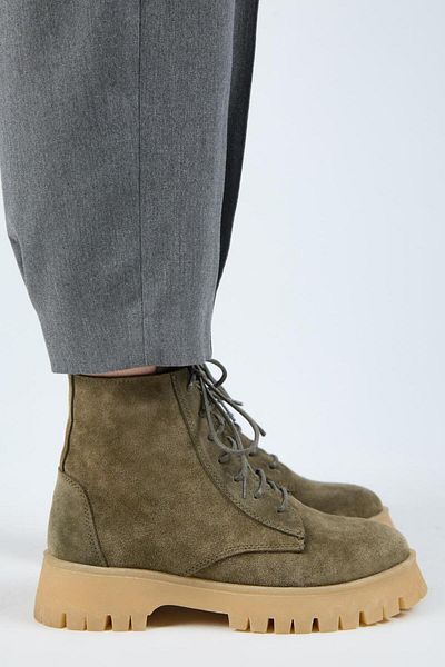 Manijero (Viyan) Women's Genuine Leather Lace-Up Inner Zipper Khaki Boots