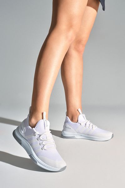 PowerSpeed Pantofi sport unisex, albi, confortabili, cu dungi cu șireturi