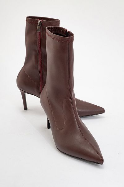 LuviShoes THALIN Dunkelburgunderfarbene Damenstiefel mit spitzer Zehenpartie und dünnem Absatz