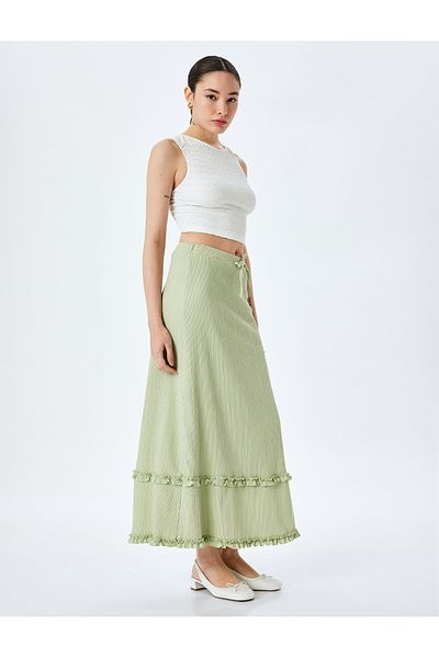 Koton High Waist Ruffle Tastlı Midi Skirt Bürümçu