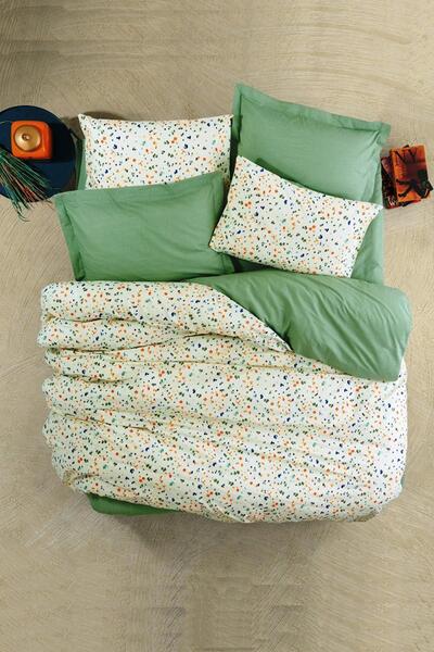 Cotton Box Petite Tek Kişilik Lastikli Çarşaflı Nevresim Takımı Lola Yeşil, %100 Pamuk Pigment Baskılı 30/1 57