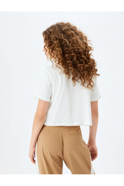 Koton Crew Neck Ecru Women's T-Shirt 5Sal10238Ik
