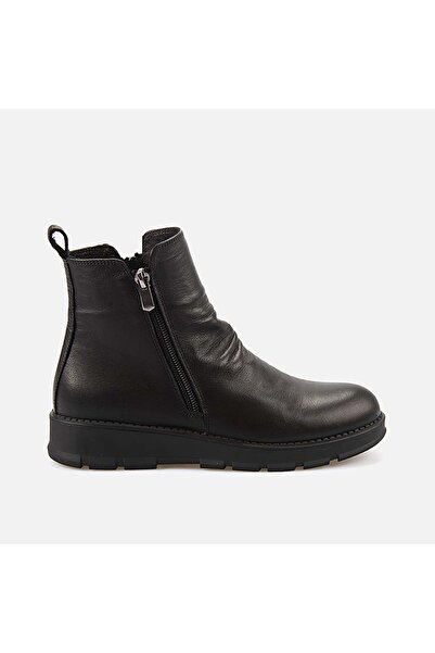KEMAL TANCA Kauçuk Taban 3 CM Topuk Boyu Hakiki Siyah Deri Fermuarlı Kadın Bot 15