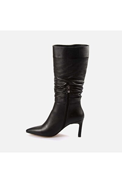 KEMAL TANCA Kadın Hakiki Deri Kauçuk Taban Siyah Günlük Çizme