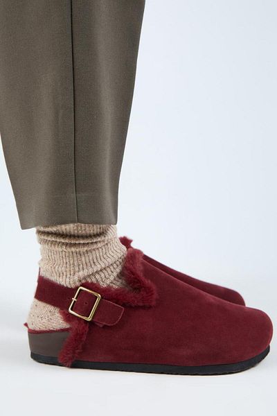 Manijero (Holly 2 Furry) Sandale Sabo Burgundy pentru femei, din piele naturală, cu cataramă cu centură