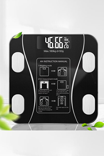 Fresh Moon Elektronik Tartı Siyah Dijital Cam Baskül Hassas Akıllı Kantar Kilo Ölçüm Cihazı Zayıflama Ürünleri