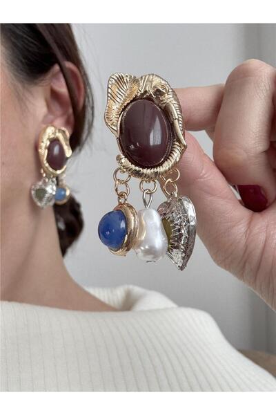 Pelin Aksesuar Kahverengi Taşlı Fil Figürlü Büyük Küpe